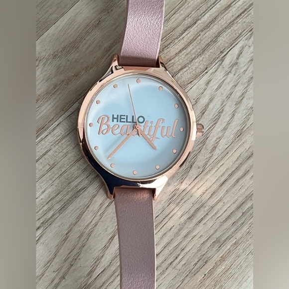 Hello Beautiful Ladies Watch Rose Gold Tone Case, Hands, Markers, White Dial - Picture 3 of 11
